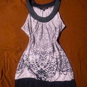 Almost Famous Black, White, and Navy Patterned Blouse